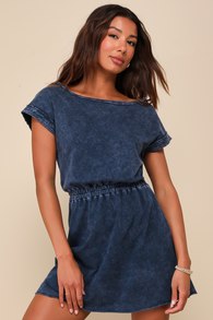 Definite Beauty Washed Dark Blue Short Sleeve Mini Dress 2