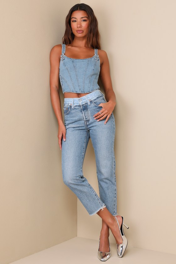 501 Split Hem Medium Wash High-Rise Cropped Jeans 2