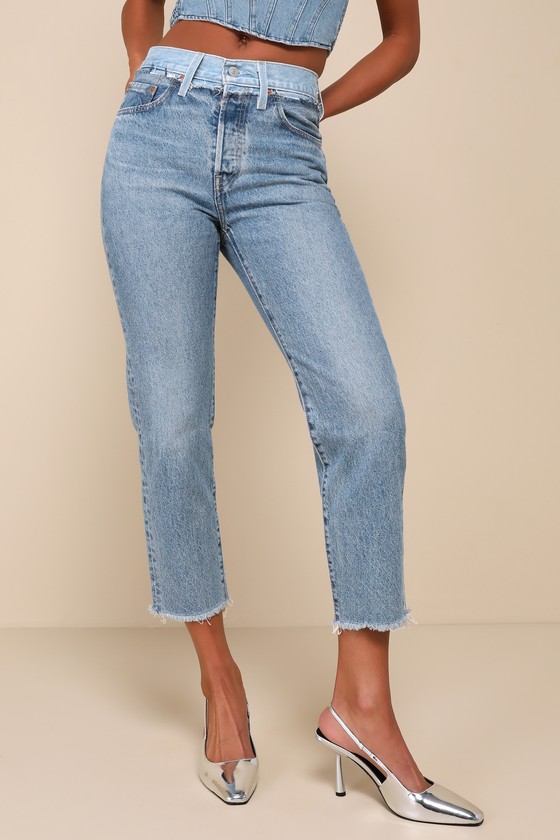 501 Split Hem Medium Wash High-Rise Cropped Jeans 3