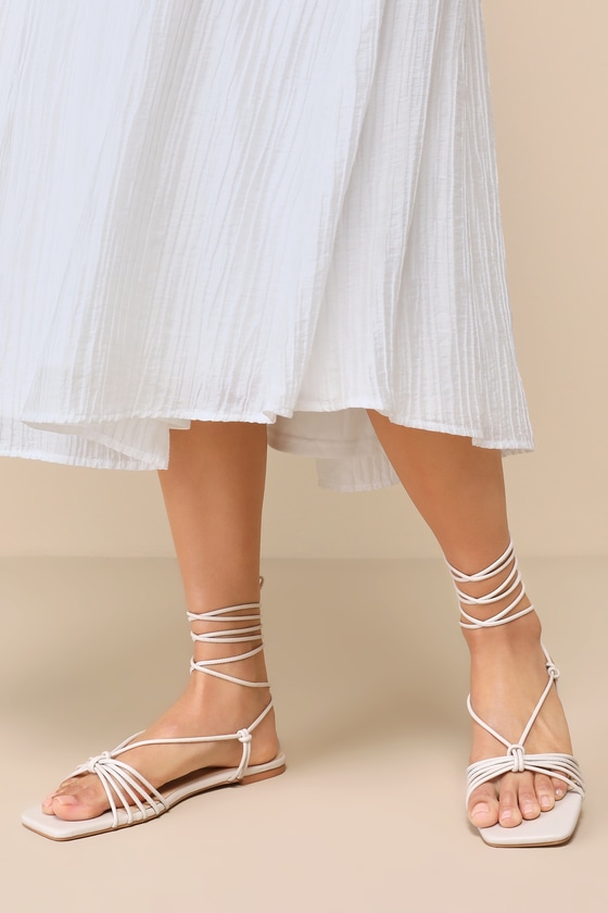 Shop Lulus Brycin Bone Strappy Lace-up Sandals In White