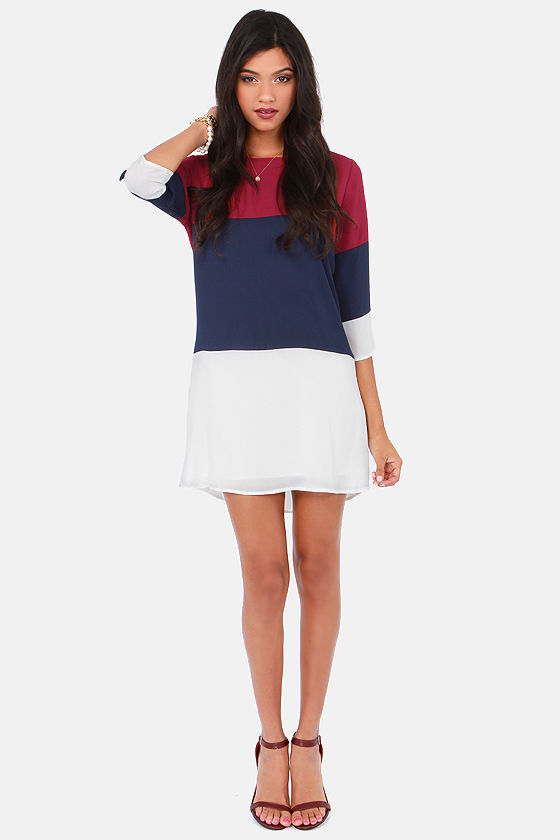 LULUS Exclusive Citrus Grove Navy and Wine Red Shift Dress 1