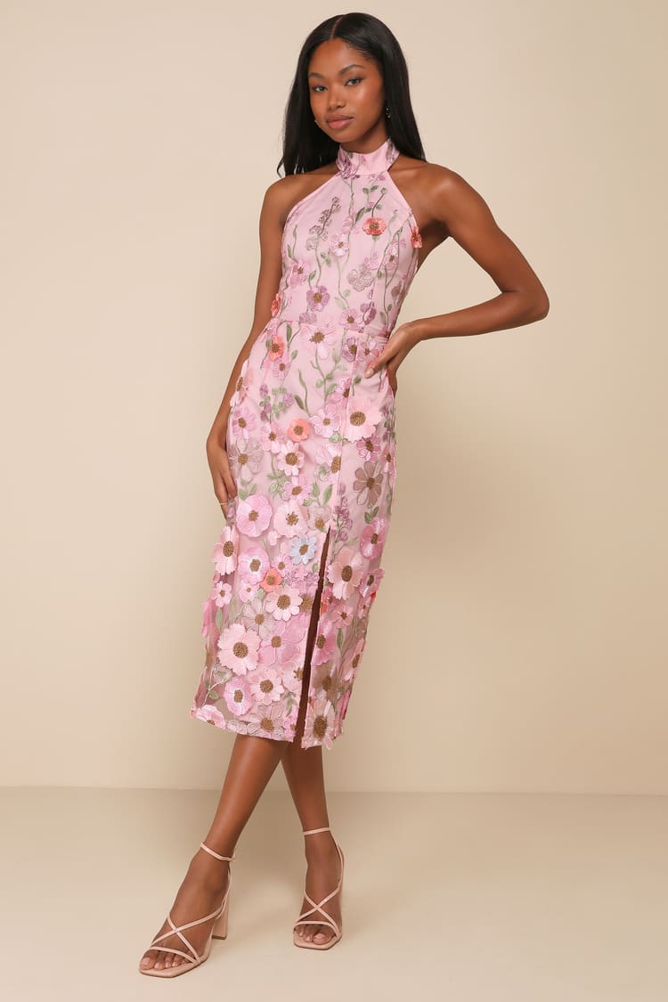 knee length dresses for ladies Clarice Chiffon Midi Dress in Kimmie Floral Pink main image 0