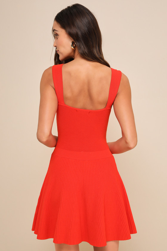 Lulus Boldest Vibe Red Orange Sleeveless Sweater Mini Dress In Red Orange