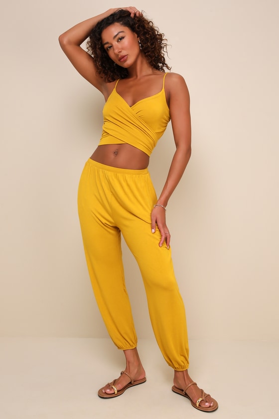 Yellow two piece jumpsuit clearance