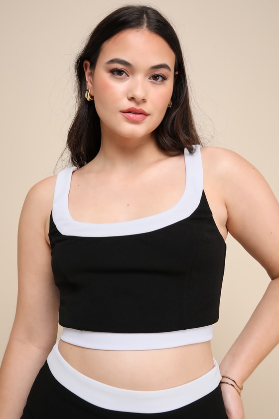 Totally Sensational Black Color Block Sleeveless Crop Top - thumbnail 2