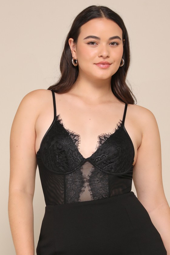 Draw You In Black Sleeveless Lace Bustier Bodysuit - thumbnail 6