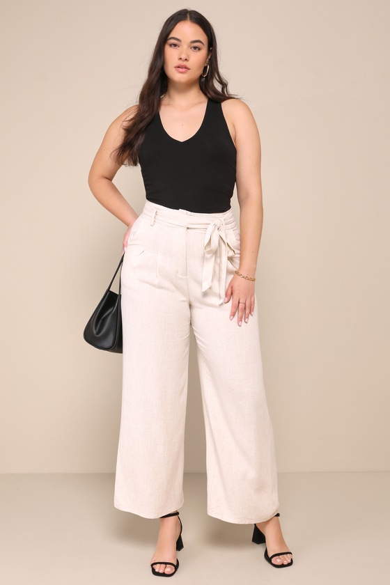 Trend Alert Beige Belted High-Waisted Wide-Leg Pants 7