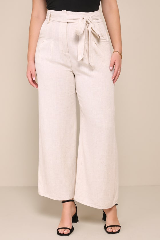 Trend Alert Beige Belted High-Waisted Wide-Leg Pants - thumbnail 6