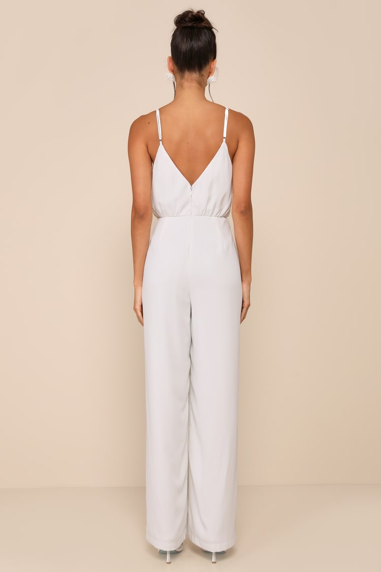 Flawless Pose White V-Neck Sleeveless Wide-Leg Jumpsuit
