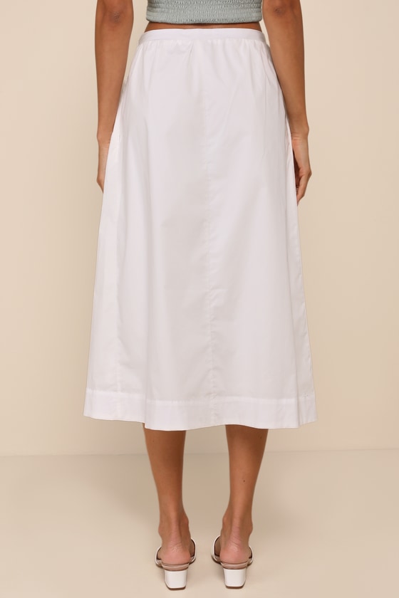 LULUS SIMPLE LOVELINESS WHITE A-LINE MIDI SKIRT WITH POCKETS