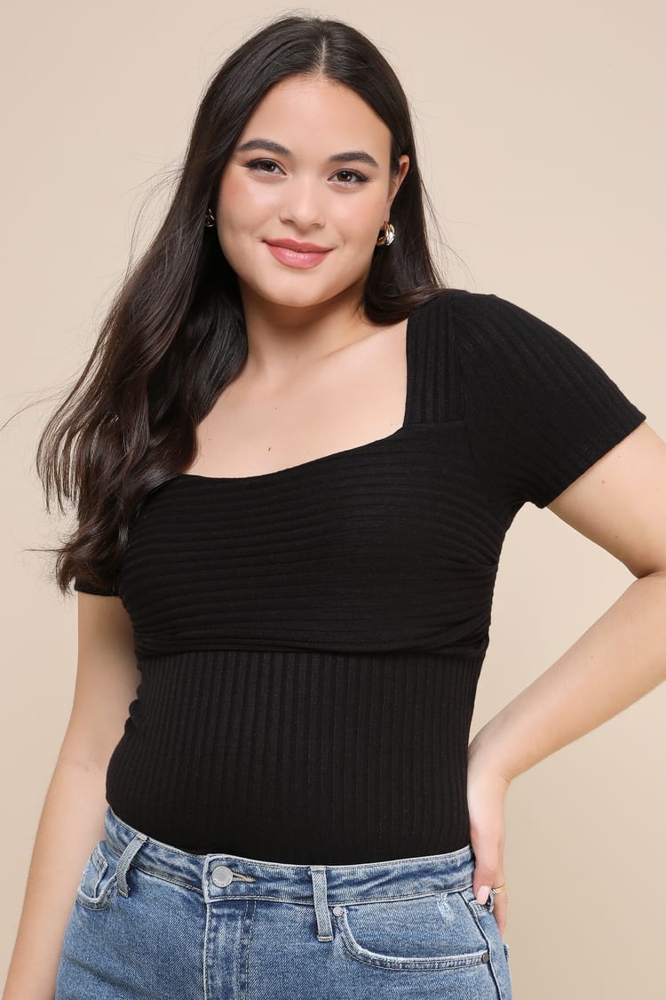Quintessential Muse Black Ribbed Short Sleeve Top