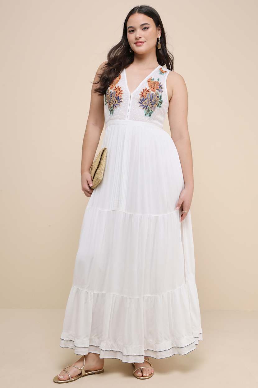 chinese dress ladies White Eyelet Embroidered Maxi Dress main image 1
