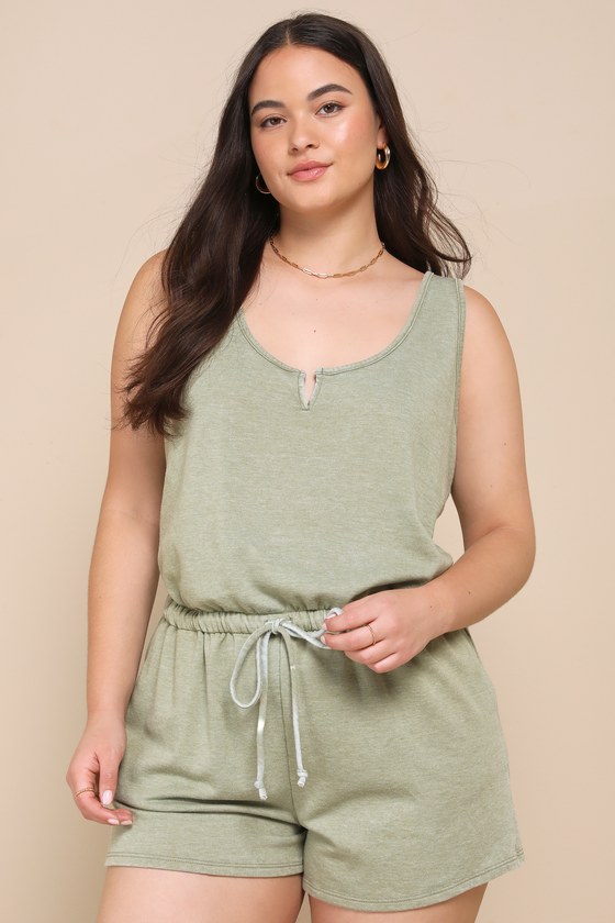 Perfect Lazy Day Sage Green Sleeveless Drawstring Lounge Romper 6