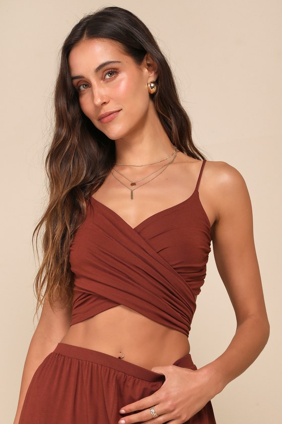 Lulus Doin' It Right Brown Wrap Two-piece Jumpsuit In Brown