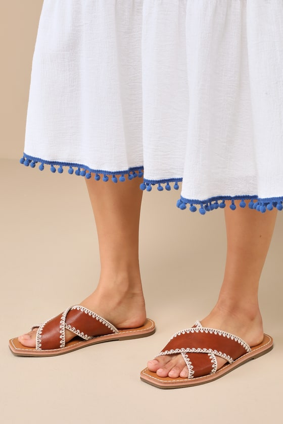 Gaelle Tan Square-Toe Slide Sandals 1