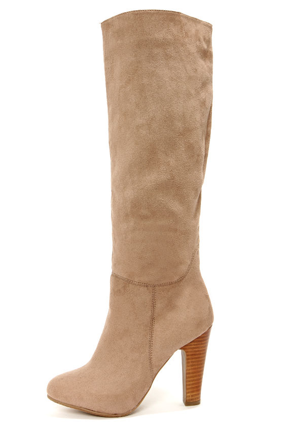 taupe knee high boots no heel