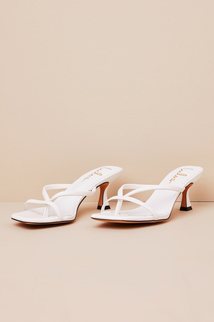 Jayson White Kitten Heel Strappy Thong Sandals