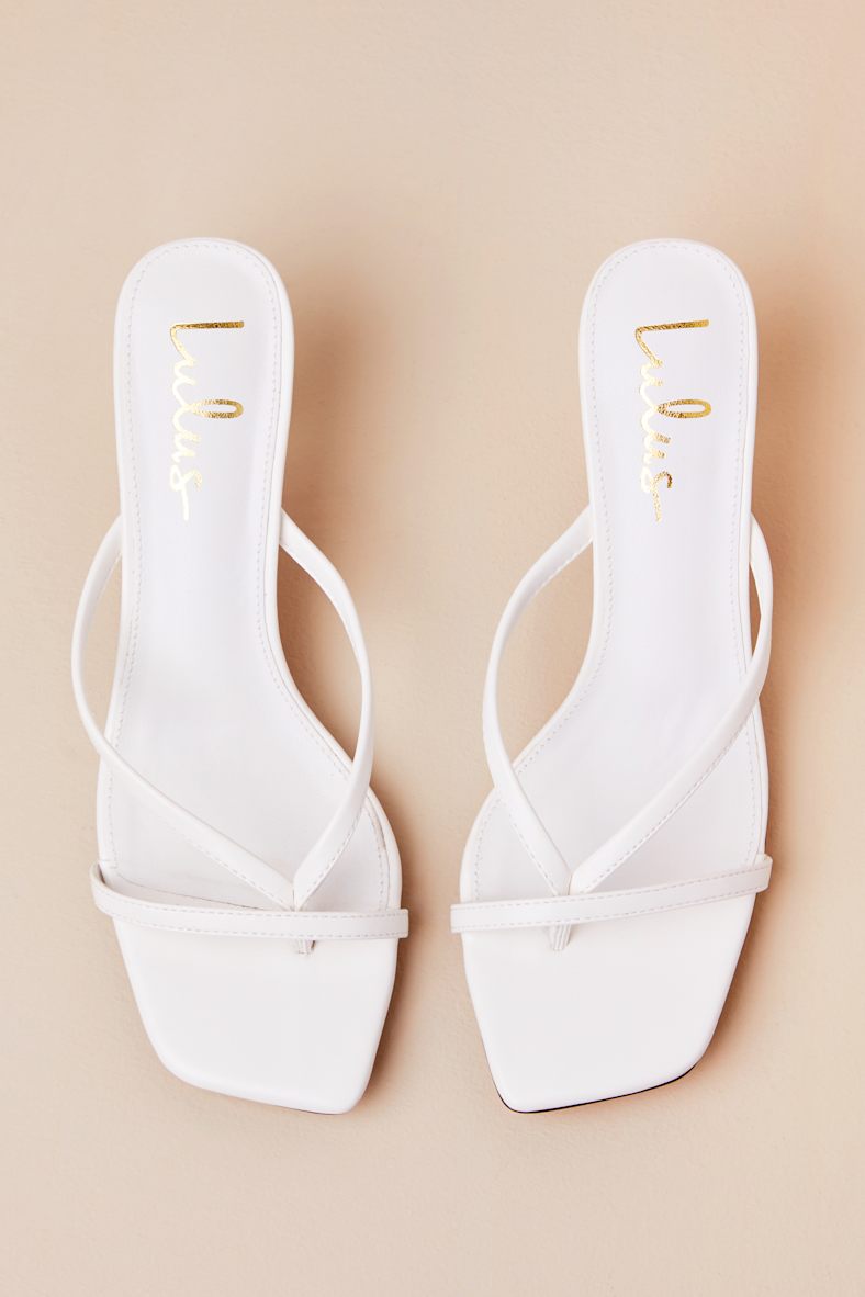 Jayson White Kitten Heel Strappy Thong Sandals