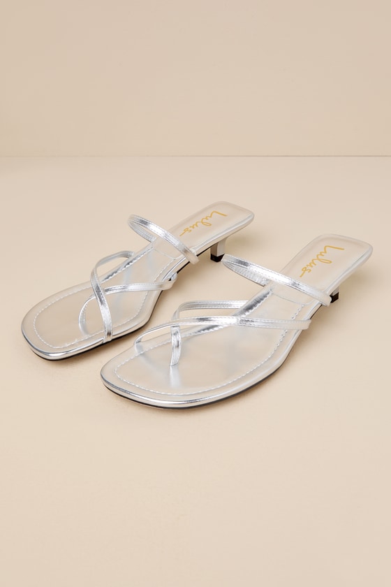 Gutherie Silver Strappy Kitten Heel Sandals 1