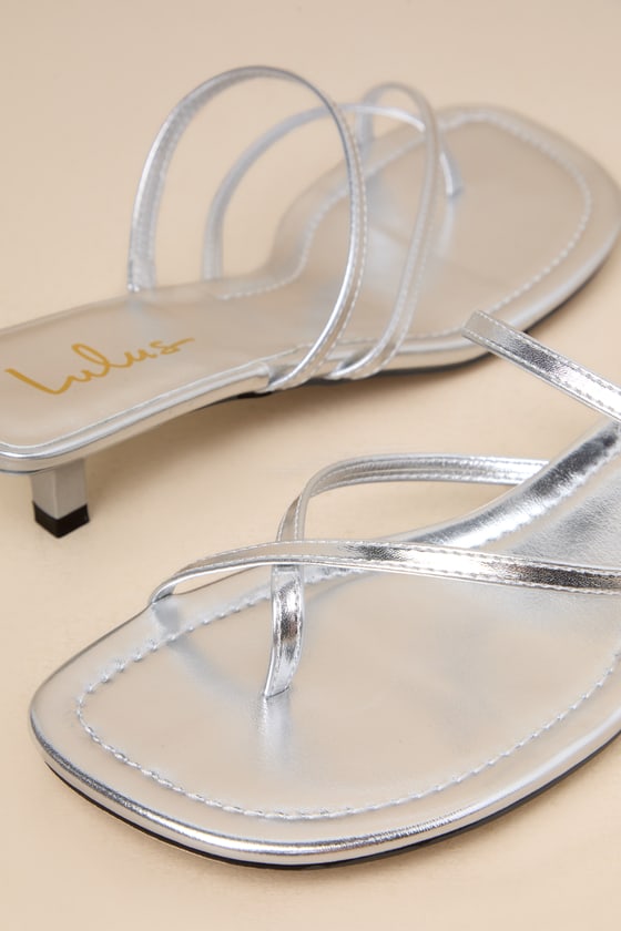 Lulus Gutherie Silver Strappy Kitten Heel Sandals In Silver