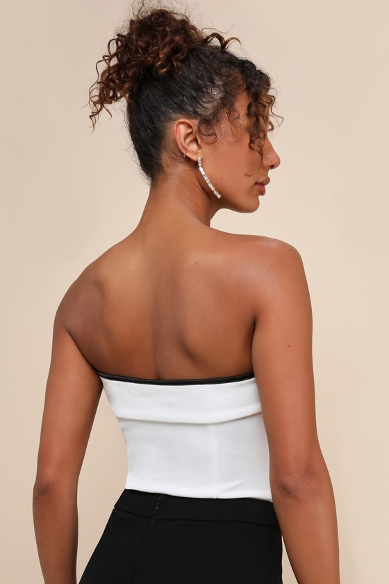 Harmonious Style White Strapless Bow Bodysuit 2