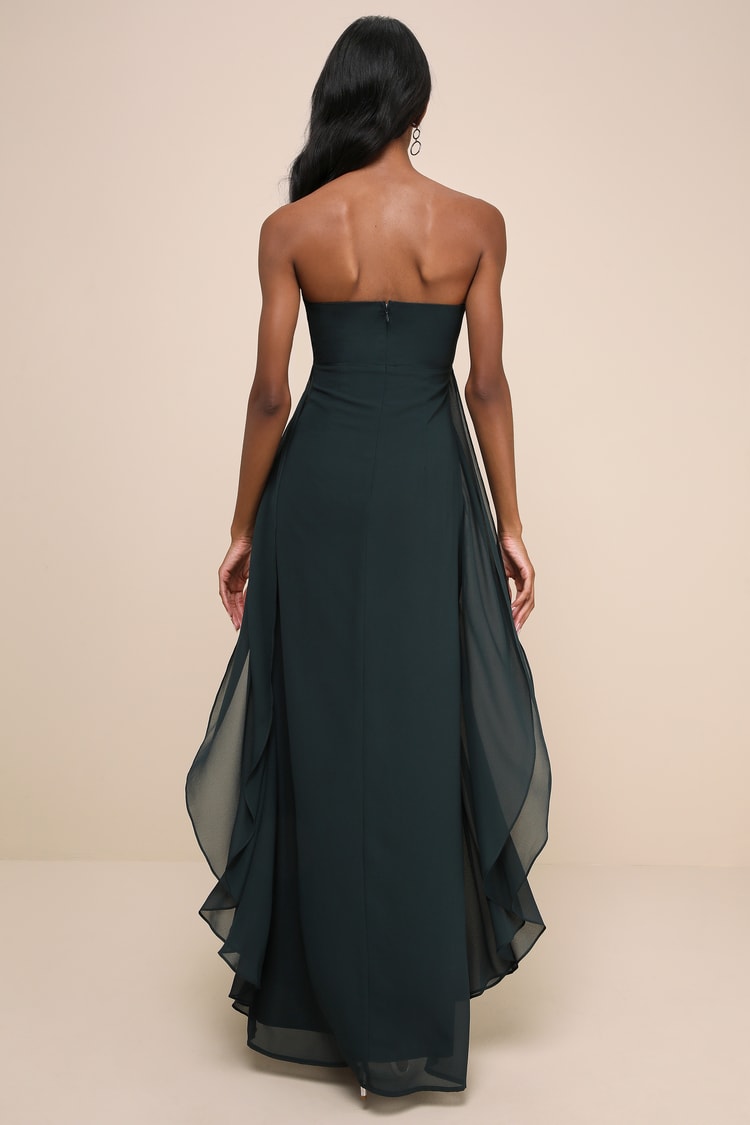 Intricate Perfection Emerald Green Strapless Ruffled Maxi Dress