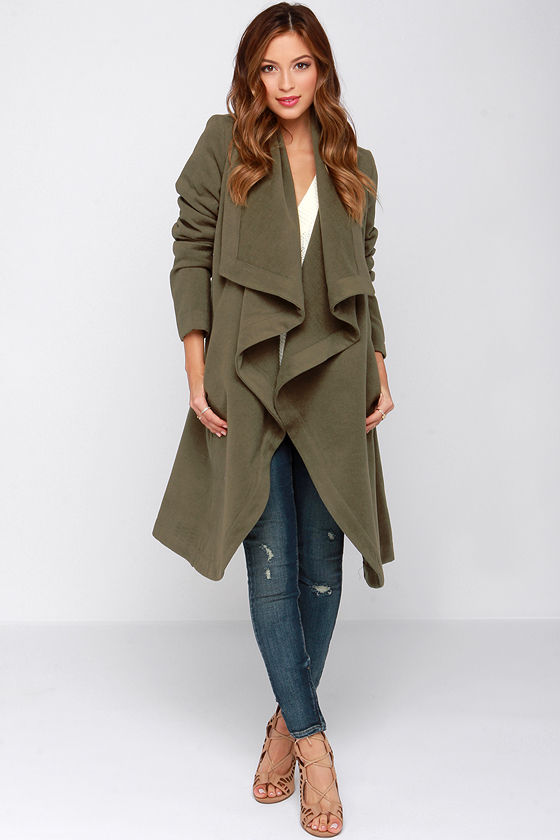 Pretty Olive Green Coat - Wrap Coat 