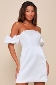 Significant Sensation White Satin Off-the-Shoulder Mini Dress