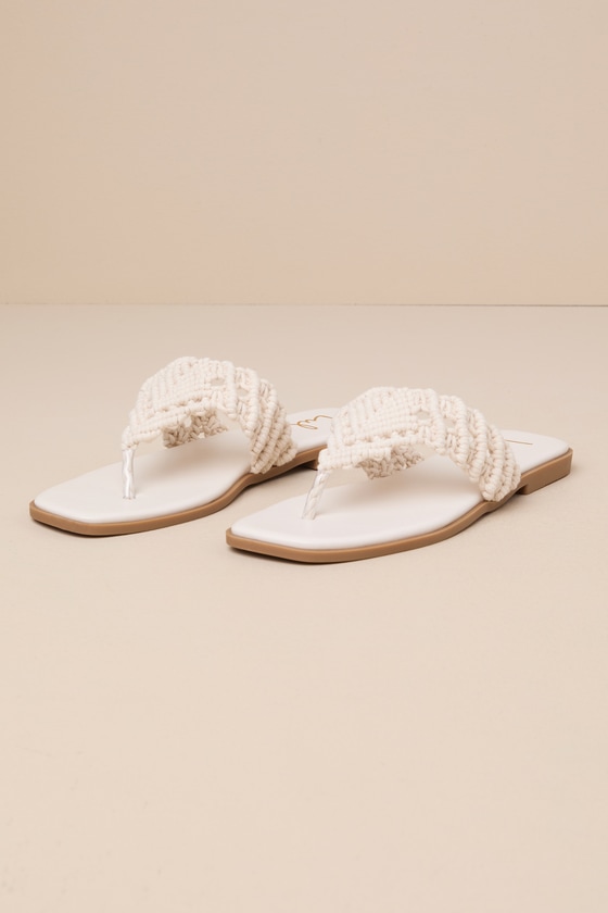 Alohi Bone Macramé Woven Flat Thong Sandals 1