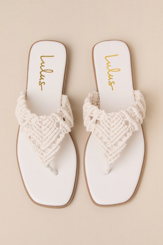 Lulus Alohi Bone Macramã© Woven Flat Thong Sandals In White