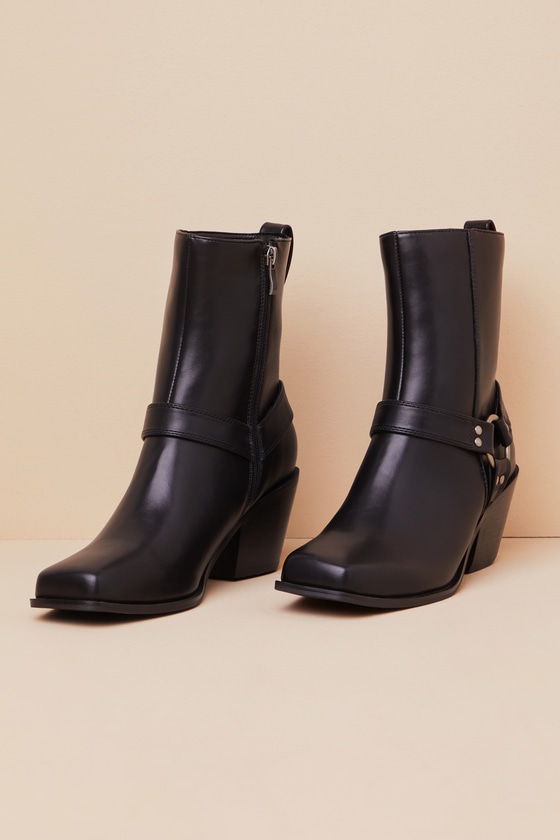 Lulus Sammson Black Mid-calf Moto Boots In Black