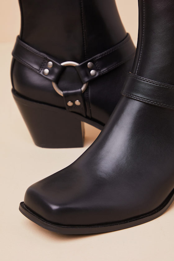 Lulus Sammson Black Mid-calf Moto Boots In Black
