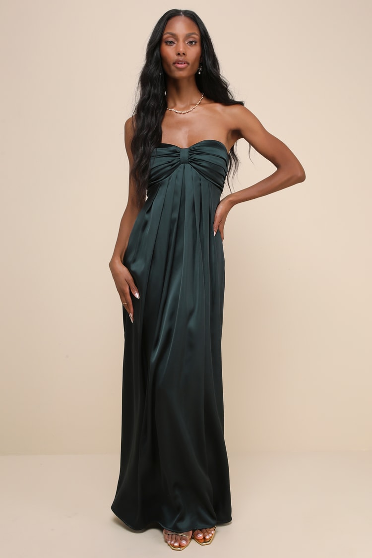 Emerald Green Dress - Strapless Maxi Dress - Maxi Satin Dress - Lulus