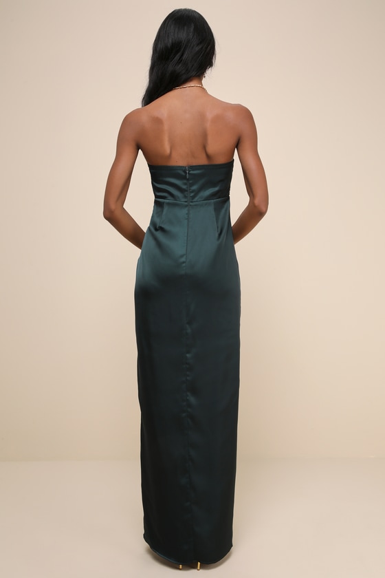 Emerald Green Dress - Strapless Maxi Dress - Maxi Satin