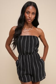 Lovely Comfort Black Striped Strapless Romper