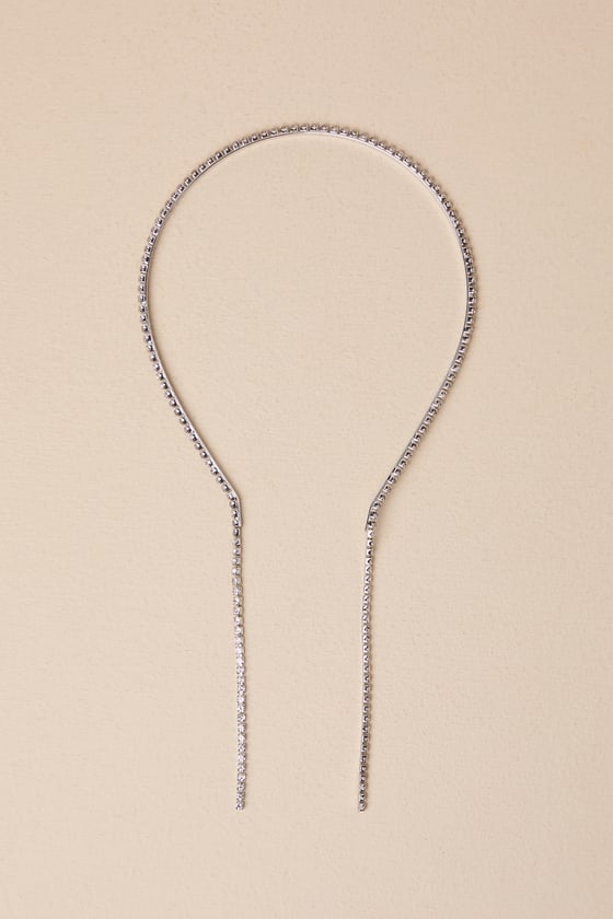 Gleaming Poise Silver Rhinestone Hair Chain Headband 1