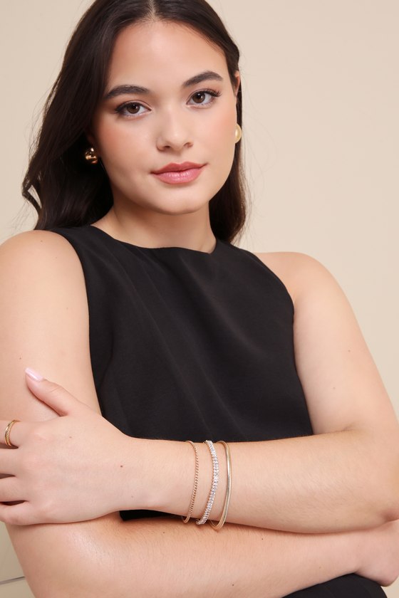 Gold Rhinestone Bracelet Set - 3-Piece Bracelet Set - Bracelets - Lulus