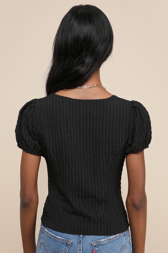 Easily Sophisticated Black Textured Lace Short Sleeve Top 3