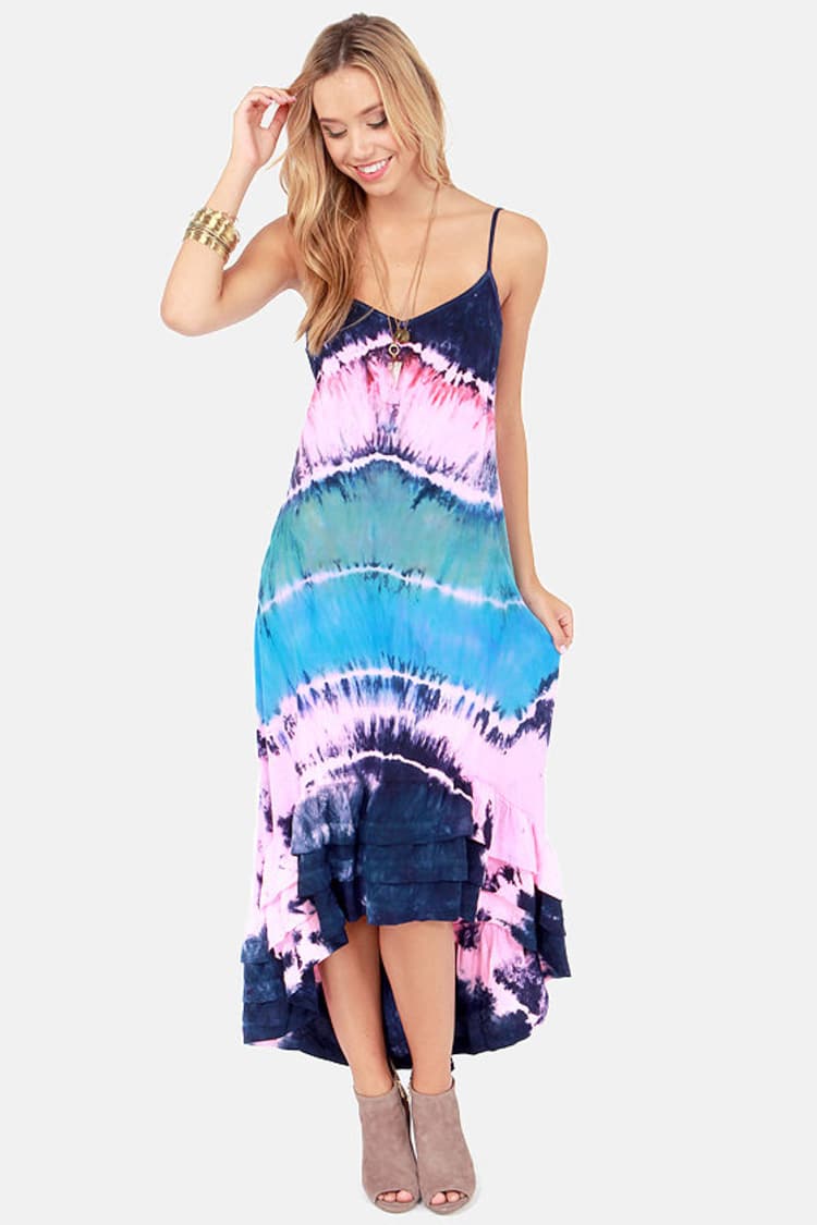 Billabong Hometown Fair Pink and Blue Tie-Dye Maxi Dress