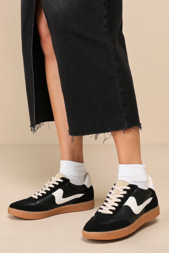 Notice Black and White Leather Color Block Lace-Up Sneakers 1