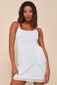 Stole Your Love White Swiss Dot Faux-Wrap Mini Dress 6