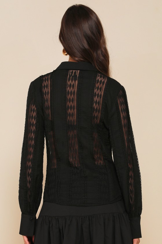 Sheer Ruched Lace Up Top