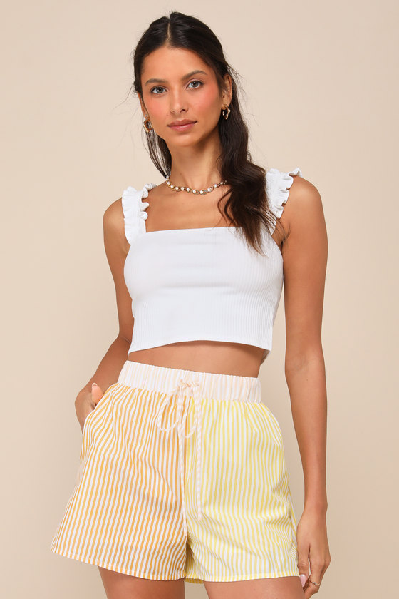 Remarkably Adorable Yellow Multi Striped Boxer-Style Shorts 3