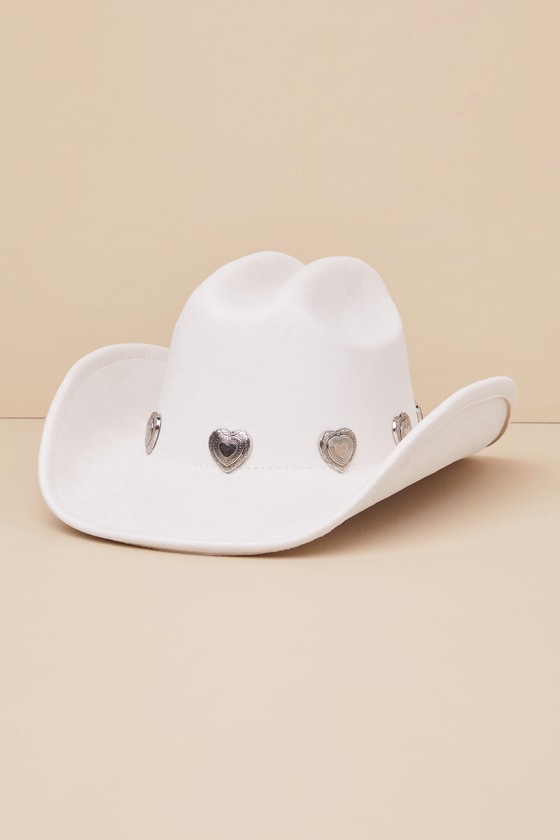Western Romance Ivory Heart Charm Cowboy Hat 1