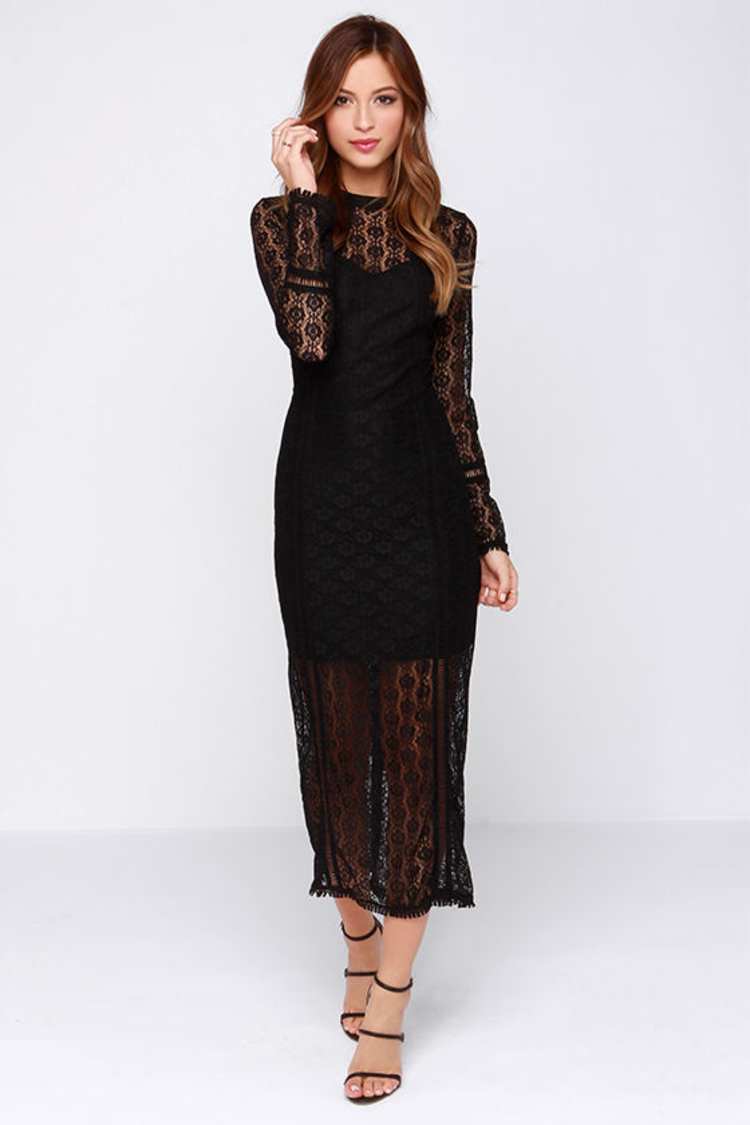 Sexy Black Dress - Lace Dress - Lace Midi Dress - $91.00