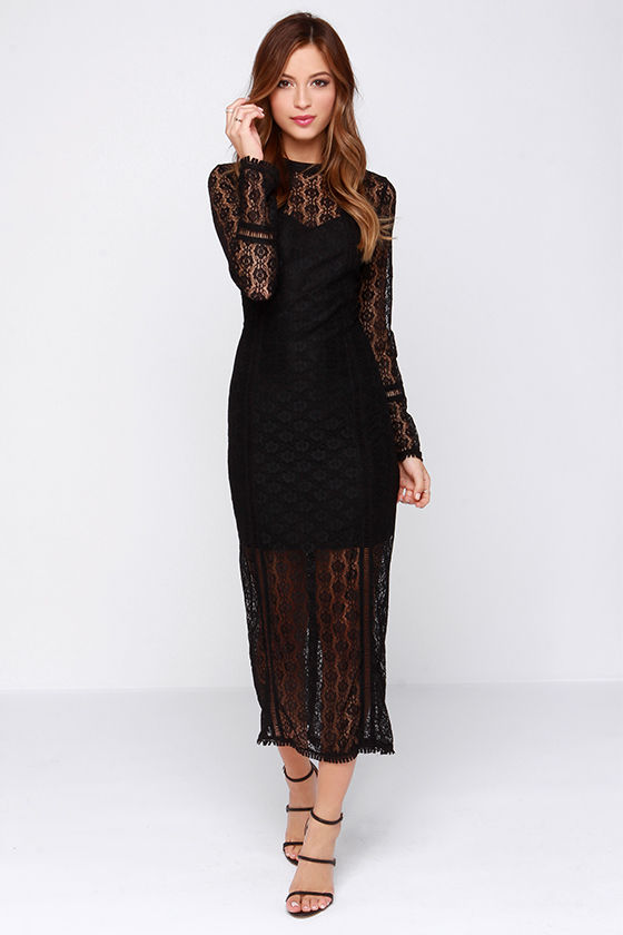 Sexy Black Dress - Lace Dress - Lace Midi Dress - $91.00 - Lulus