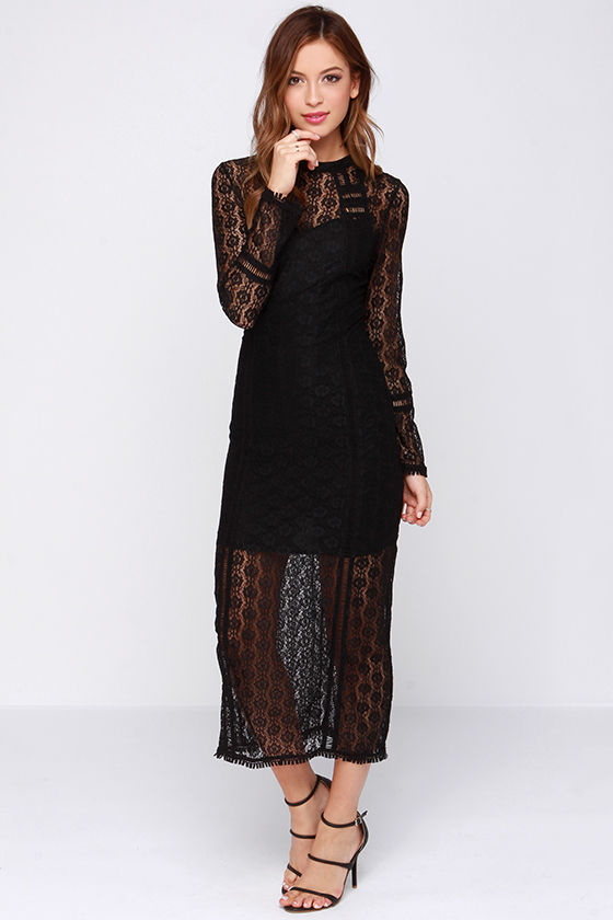 Sexy Black Dress - Lace Dress - Lace Midi Dress - $91.00