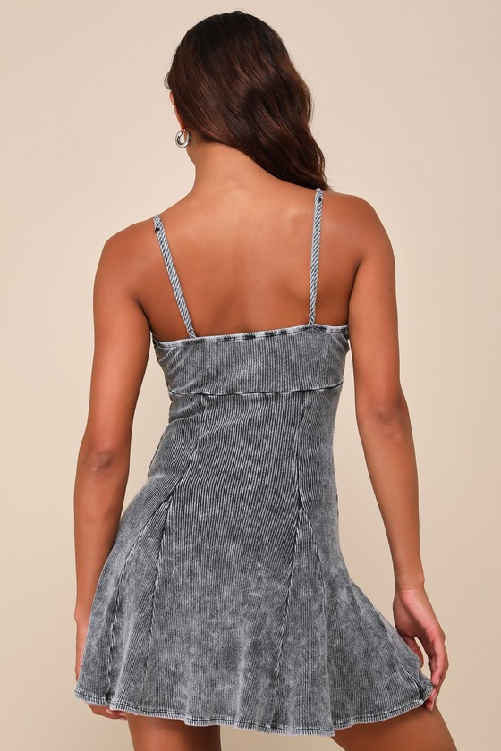 Lulus Simply Pretty Washed Black Ribbed Pleated Sleeveless Mini Dress In Black