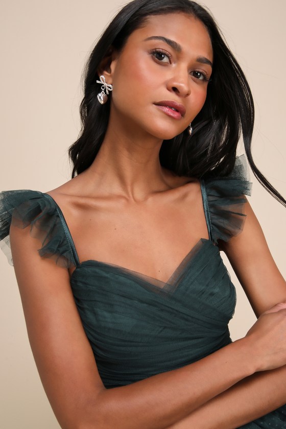Lulus Pure Radiance Emerald Green Mesh Swiss Dot Tiered Maxi Dress In Emerald Green
