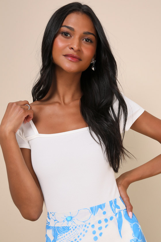 Ivory Bodysuit - Square Neck Bodysuit - Short Sleeve Bodysuit - Lulus